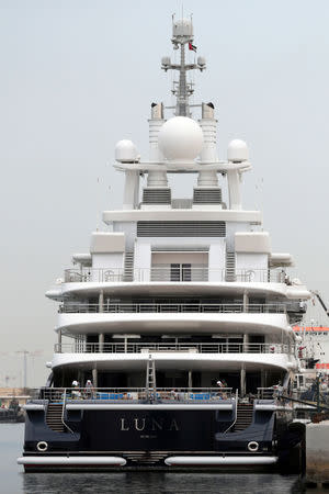 Superyacht Luna owned by Russian billionaire Farkad Akhmedov is docked at Port Rashid in Dubai, United Arab Emirates March 28, 2019. REUTERS/Christopher Pike