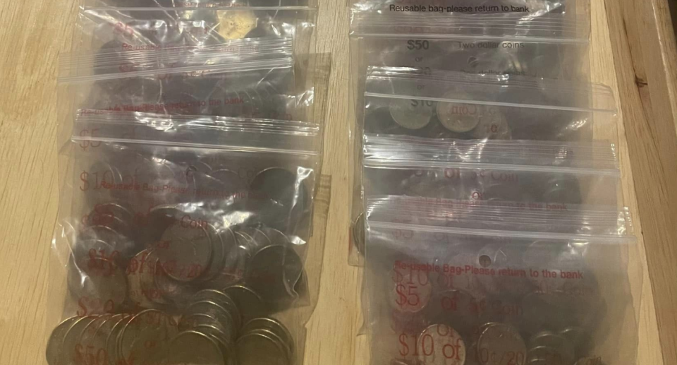 Coins in plastic bags