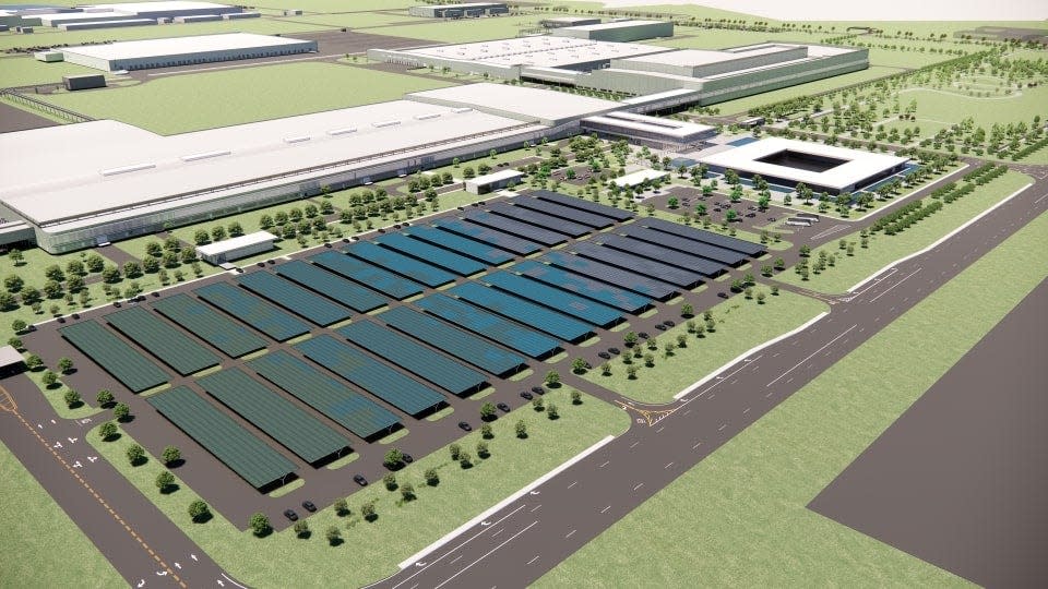 Solar panels will hover over nearly 2,000 parking spots at the Hyundai EV and battery plant.