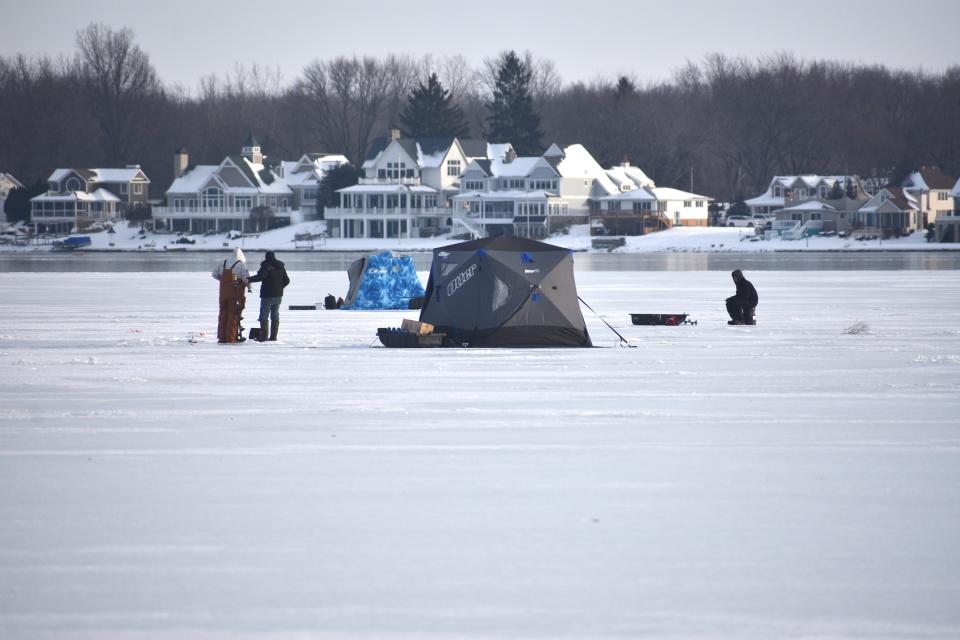 While some on-ice and outdoor events were canceled over the weekend during the 71st Devils Lake Tip-Up Festival because of warming temperatures and concerns over the thickness of the ice, other on-ice events, like the ice fishing contest, went on as planned. A number of shanties were situated on the frozen waters of Devils Lake throughout the three days of the festival.