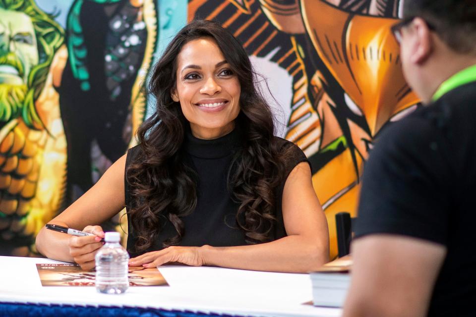 Rosario Dawson signs autographs during New York Comic Con at the Jacob K. Javits Convention Center on Oct. 4, 2019, in New York.