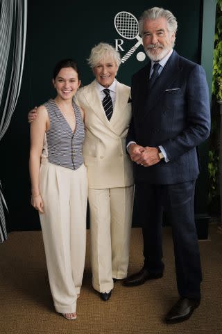 <p>Darren Gerrish/WireImage</p> Cailee Spaeny, Glenn Close and Pierce Brosnan