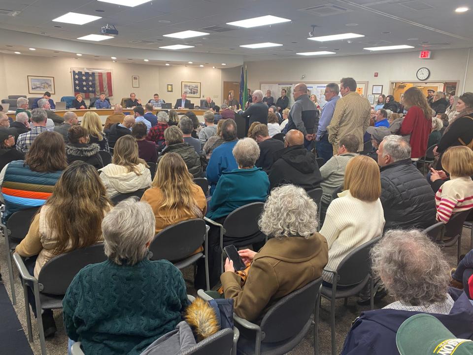 More than a hundred people attended a Buckingham Township planning commission meeting, Wednesday, February 7, 2024, where the preliminary details of a proposed 150,000-square foot warehouse on the DiGirolamo Tract on Cold Spring Creamery Road were laid out.