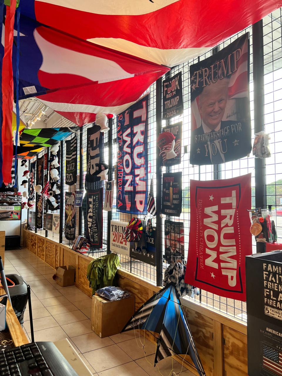 Trump banners hanging from the wall.