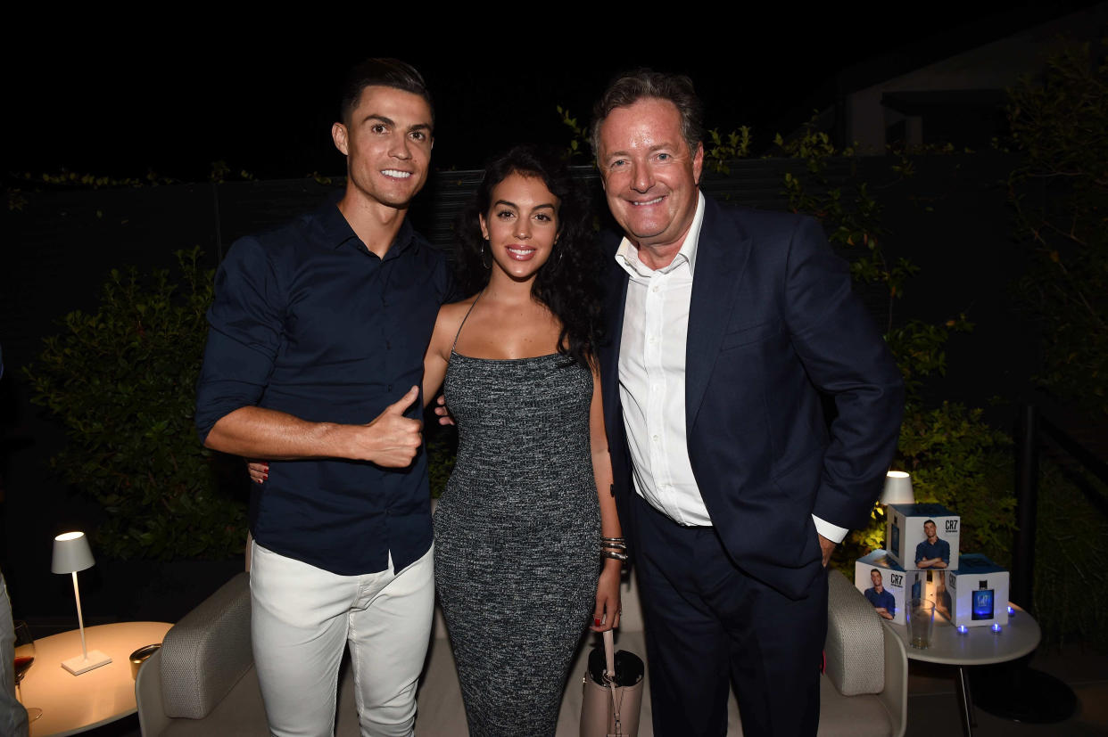 Cristiano Ronaldo, Georgina Rodriguez and Piers Morgan celebrate the launch of new CR7 Play It Cool with friends and family on September 12, 2019 in Turin, Italy. (Photo by Tullio M. Puglia/Getty Images for CR7 Play It Cool)