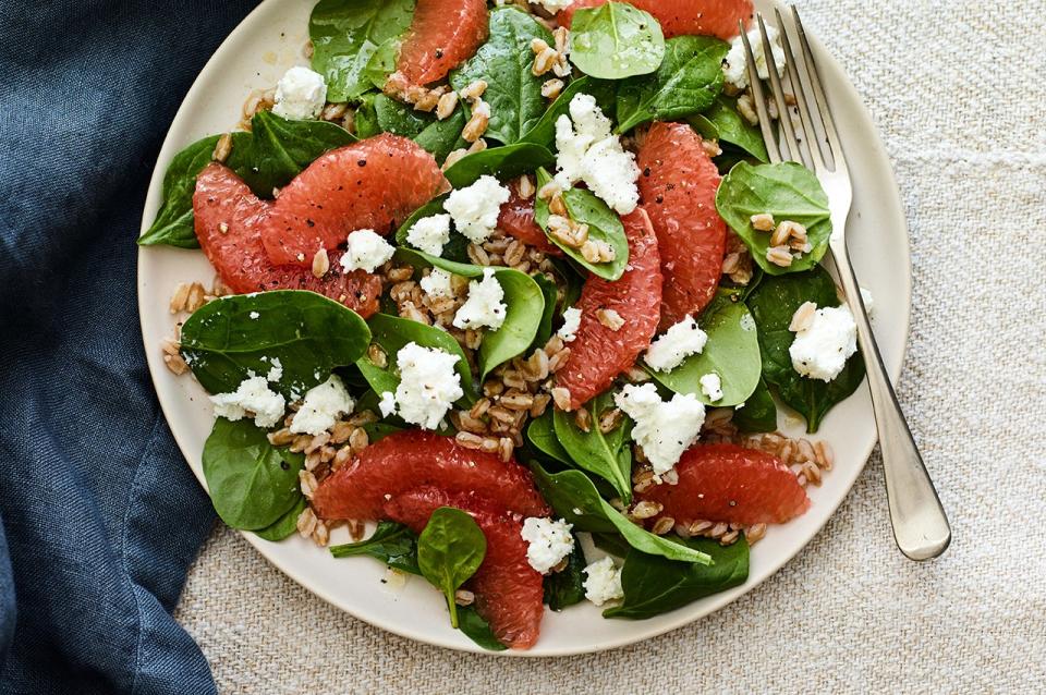 Farro and Spinach Salad With Grapefruit and Goat Cheese from SELFstarter