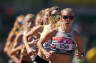 FILE - Emily Sisson competes in the women's 10000-meter run at the U.S. Olympic Track and Field Trials Saturday, June 26, 2021, in Eugene, Ore. (AP Photo/Charlie Riedel, File)