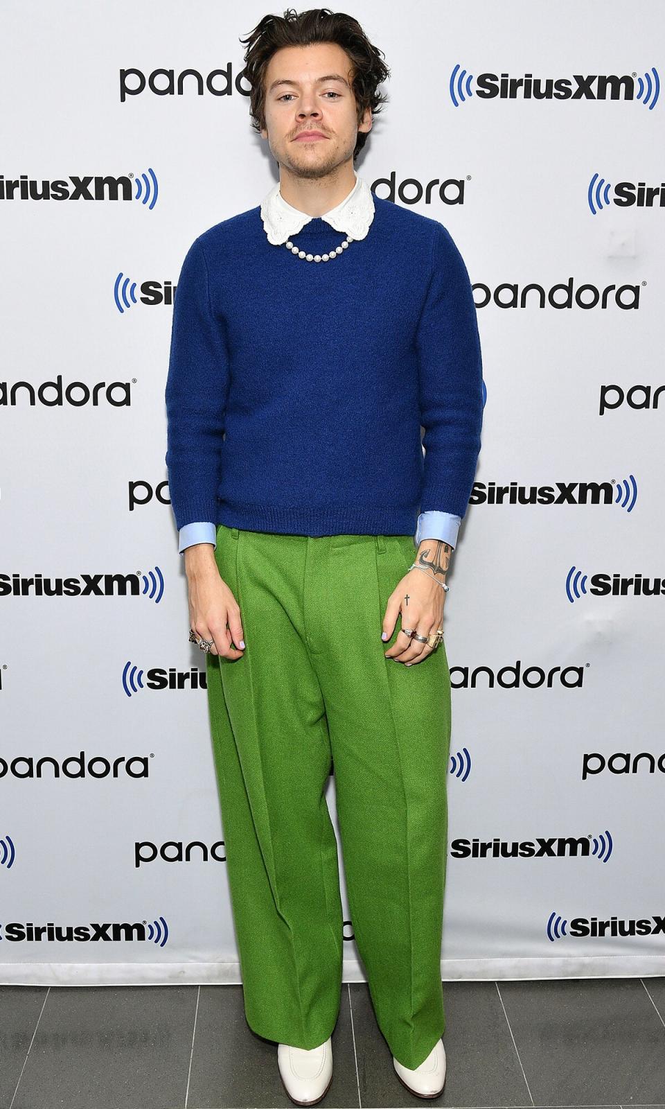 Harry Styles visits SiriusXM Studios on March 02, 2020 in New York City