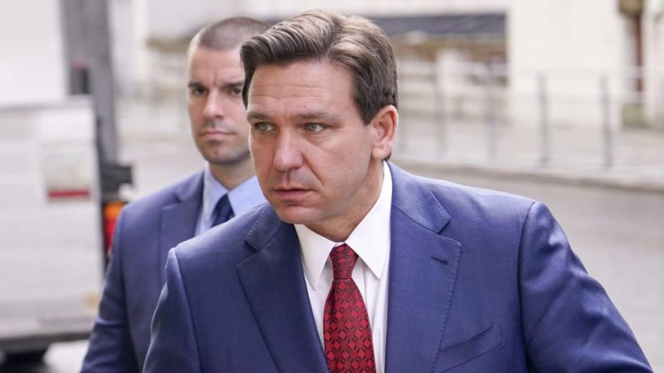 Florida Gov. Ron DeSantis arrives at the Foreign Office in London on April 28 to visit Britain’s foreign secretary. The NAACP has issued a travel warning advising Black Americans to avoid Florida in light of the governor’s recent signing of a bill defunding diversity initiatives. (Photo by Alberto Pezzali, AP, File)