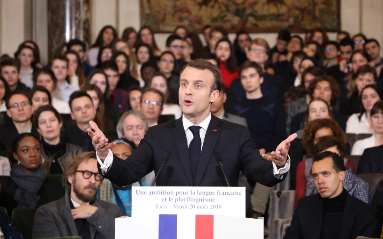 Mr Macron spoke at the Académie Française as part of the International Francophonie Day - AFP
