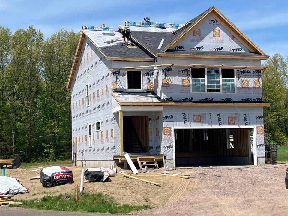 The stand-alone condominium at Blakely Meadows in Colchester was being roofed on May 17, 2024.