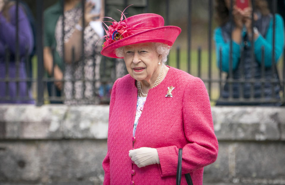 Queen Elizabeth II during an inspection of the Balaklava Company, 5 Battalion The Royal Regiment of Scotland at the gates at Balmoral, as she takes up summer residence at the castle. Picture date: Monday August 9, 2021.