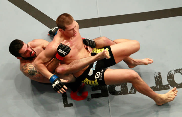 ATLANTA, GA - APRIL 21: Stephen Thompson spins on top of Matt Brown during their welterweight bout for UFC 145 at Philips Arena on April 21, 2012 in Atlanta, Georgia.