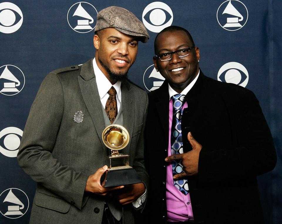 Randy Jackson (R) and Singer Van Hunt pose with his Grammy for best R&amp;B Performance by a duo or group with Vocals, "Family Affair" in the press room at the 49th Annual Grammy Awards at the Staples Center on February 11, 2007 in Los Angeles, California