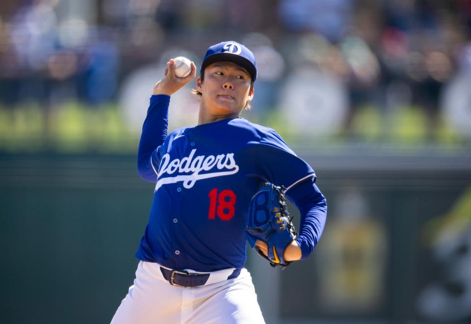 Yoshinobu Yamamoto during a spring training game.