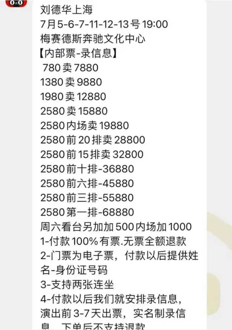 劉德華演唱會內場第一排門票被黃牛喊出約新台幣31萬元的高價！（圖／翻攝自微博）