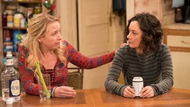 <p>Becky (Lecy Goranson) and Darlene (Sara Gilbert) have a heart to heart about Darlene's roller-coaster relationship with David (Johnny Galecki).</p><div> ABC </div>