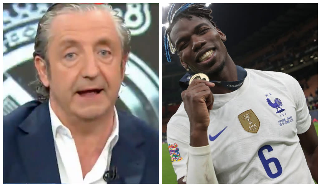 Arranca la maquinaria de 'El Chiringuito' para la llegada de Paul Pogba. (Fuentes: Twitter/@elchiringuitotv y Emilio Andreoli - UEFA/UEFA via Getty Images)