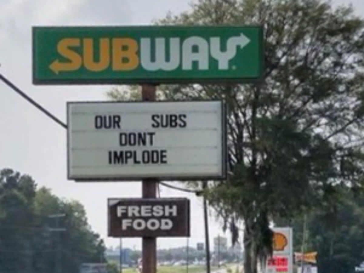 A Subway location in Georgia made light of the Titanic sub disaster on its sign (Amanda Butler via Twitter)