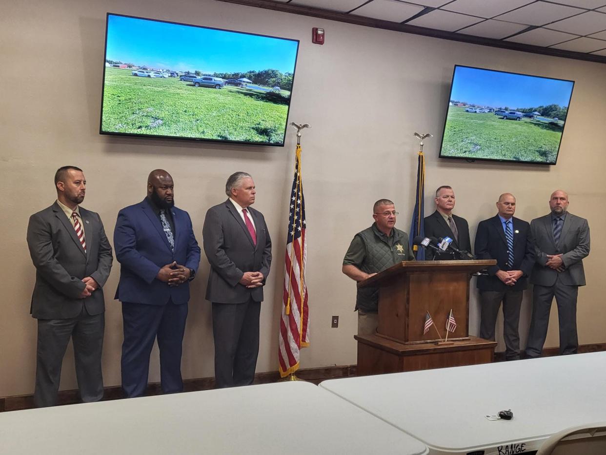 Terrebonne Parish Sheriff Tim Soignet holds a press conference to reveal details about a 2018 cold case that ended in a Terrebonne Parish pond. Two were charged with First-Degree Murder for the death of Larondell Esko of Thibodaux.