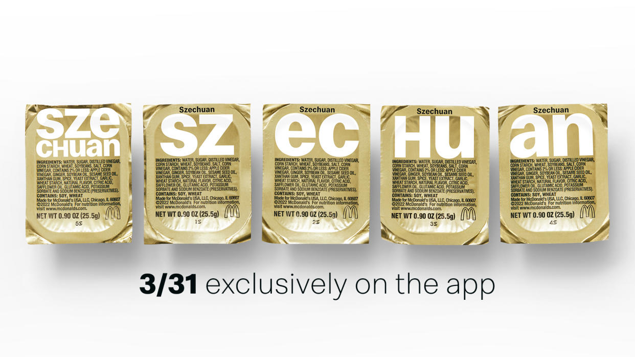 McDonald's Szechuan sauce will be available in gold foil-covered packets perfect for collecting. (Photo: McDonald's)