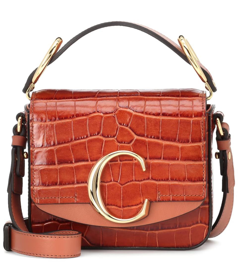 Chloé C Mini Croc-effect Leather Shoulder Bag 