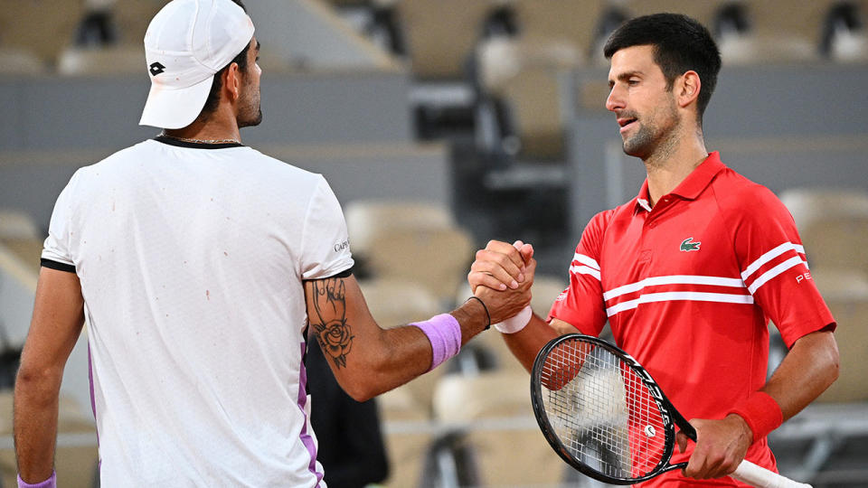 Matteo Berrettini and Novak Djokovic, pictured here after their French Open clash.