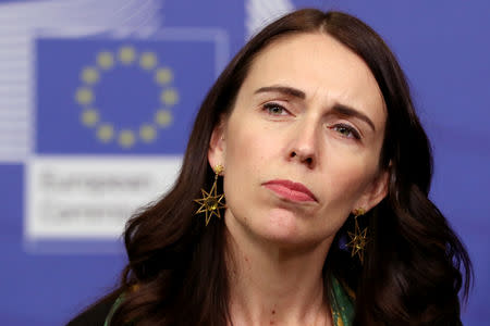 New Zealand's Prime Minister Jacinda Ardern reacts during a joint news conference with European Commission President Jean-Claude Juncker in Brussels, Belgium January 25, 2019. REUTERS/Yves Herman