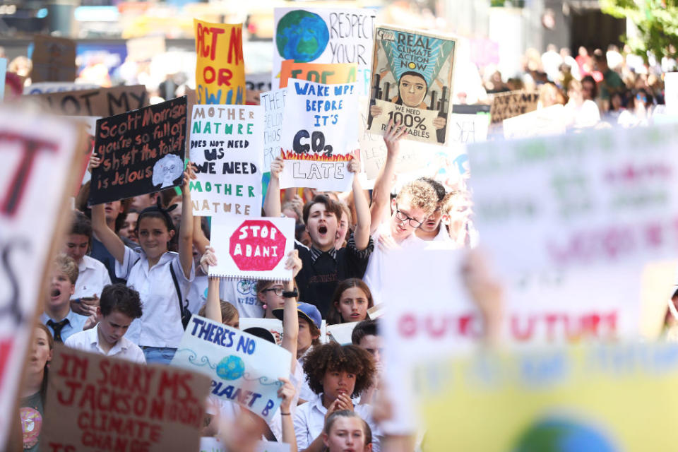 Students gathered at Martin Place, Sydney on 30 November 2018 to demand the government take action on climate change. <em>Photo: Getty</em>