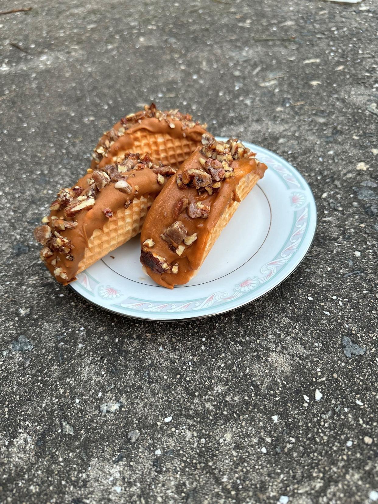 Not Another Supper Club's brown butter pecan ice cream taco with butterscotch.