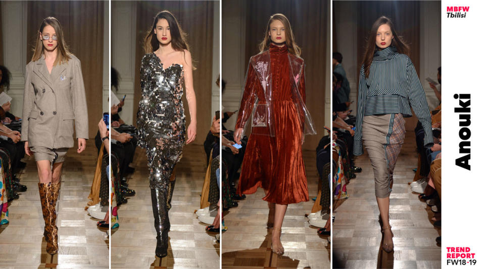 The top four looks from the fall/winter 2018-2019 Anouki collection. (Photo: Courtesy of Mercedes-Benz Fashion Week Tbilisi; art: Quinn Lemmers for Yahoo Lifestyle)