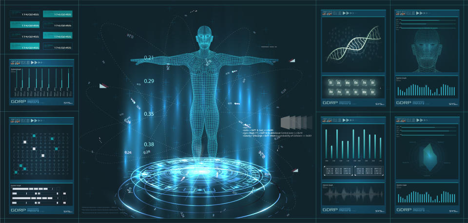 A digital image of a body, along with health data