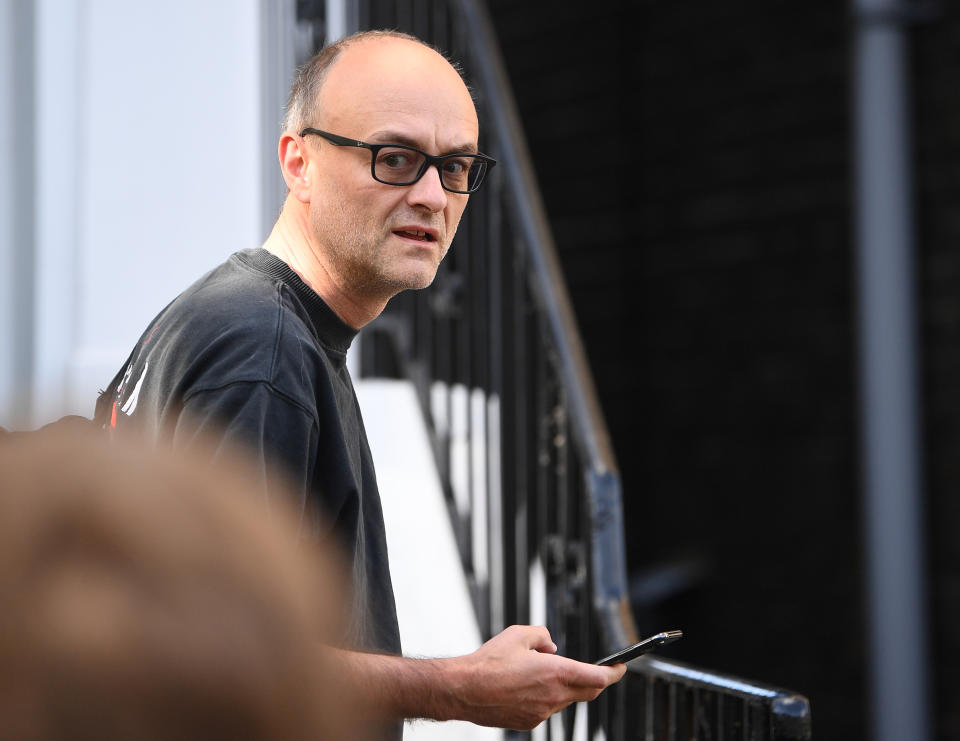 Prime Minister Boris Johnson's top aide Dominic Cummings leaves his north London home as the row over his trip to Durham during lockdown continues. (Photo by Victoria Jones/PA Images via Getty Images)