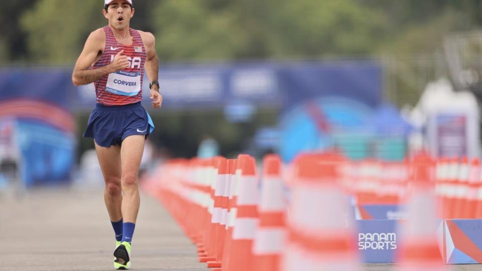 Man competing in race walking event