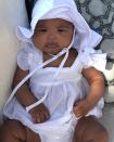 <a href="https://people.com/babies/khloe-kardashian-true-photos-christening-plans/" rel="nofollow noopener" target="_blank" data-ylk="slk:This little dress and bonnet combo;elm:context_link;itc:0;sec:content-canvas" class="link ">This little dress and bonnet combo</a> was almost too much cute.