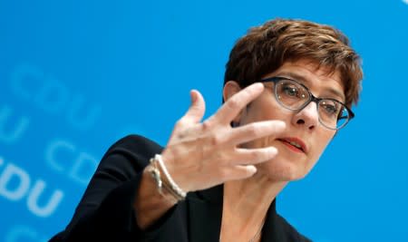 CDU Chairwoman Kramp-Karrenbauer addresses a news conference at party headquarters in Berlin