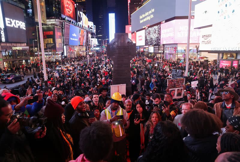 Protest following the release of videos showing Memphis Police officers beating Tyre Nichols, in New York