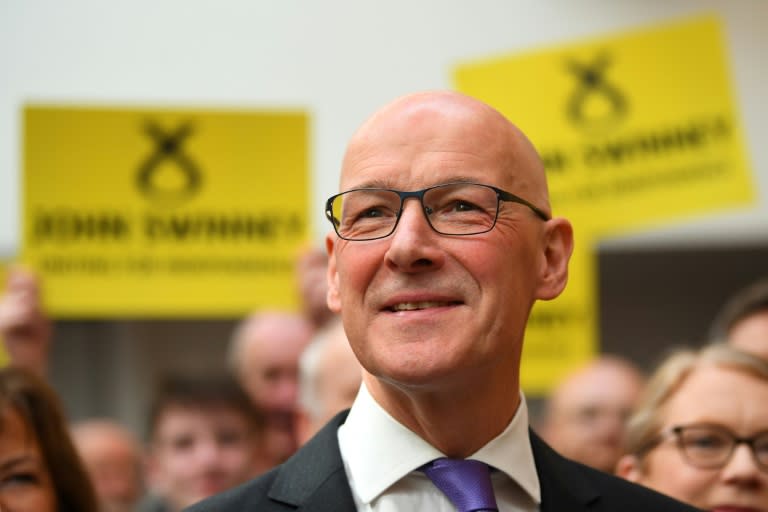 John Swinney, membre du Parti national écossais (SNP), candidat à la direction du SNP et au poste de premier ministre d'Écosse, le 2 mai 2024 à Edimbourg (ANDY BUCHANAN)