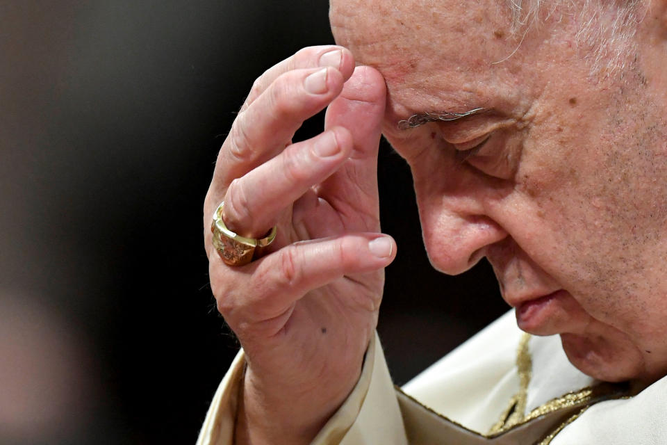 Pope Francis celebrates Christmas Eve mass in St. Peter's Basilica at the Vatican, December 24, 2022. Vatican Media/­Handout via REUTERS    ATTENTION EDITORS - THIS IMAGE WAS PROVIDED BY A THIRD PARTY.