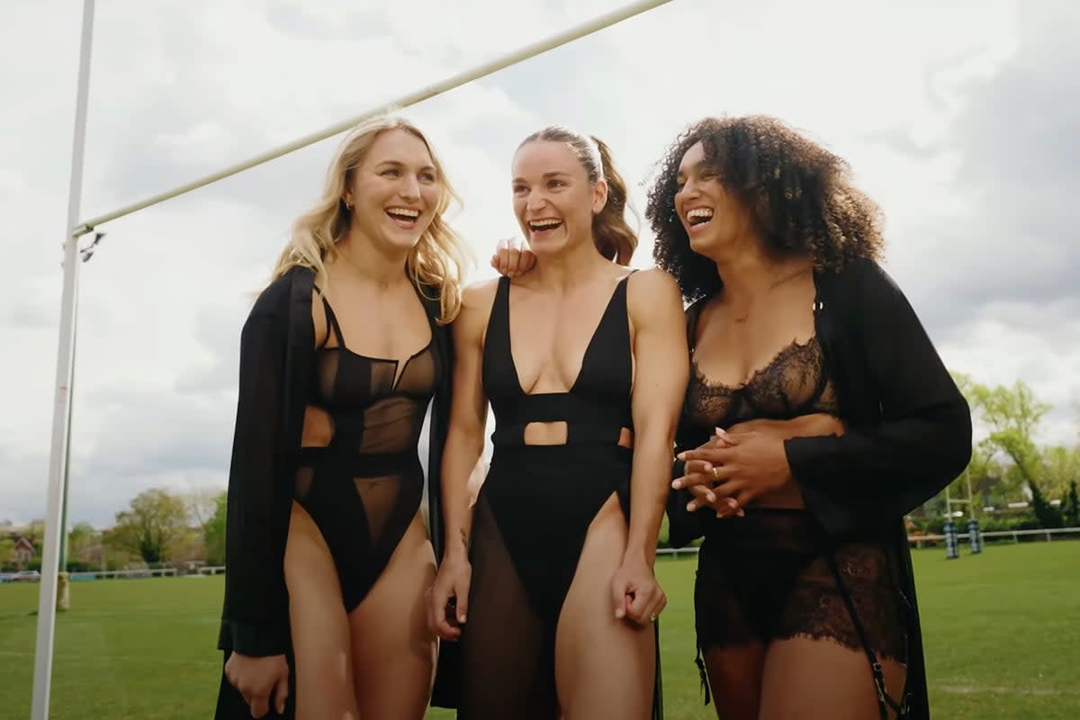Members of Great Britain’s Rugby 7’s team have posed in their knickers in a lingerie ad  (Bluebella)