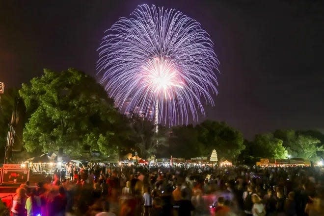 A crowd admires the fireworks on post during a July 4 celebration in 2017. The local installation with host its first Independence Day celebration this year since redesignating as Fort Liberty.