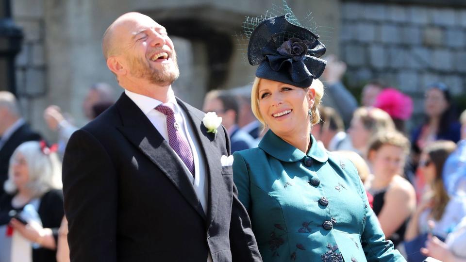 Mike and Zara Tindall arrive at St George's Chapel at Windsor Castle before the wedding of Prince Harry to Meghan Markle on May 19, 2018