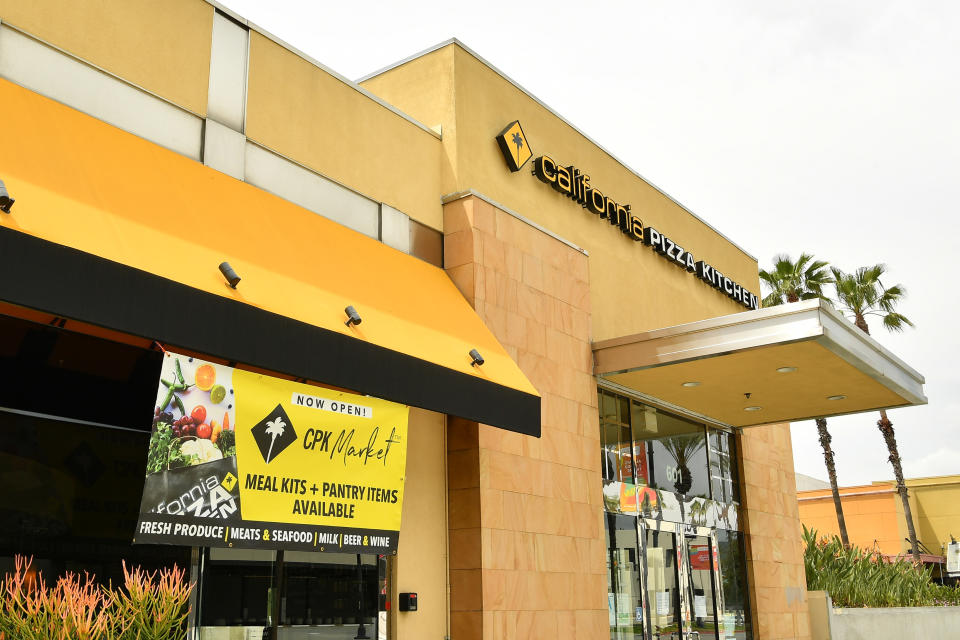 LOS ANGELES, CALIFORNIA - APRIL 17: California Pizza Kitchen sells groceries to stay afloat in reaction to the coronavirus on April 17, 2020 in Burbank, California. (Photo by Amy Sussman/Getty Images)