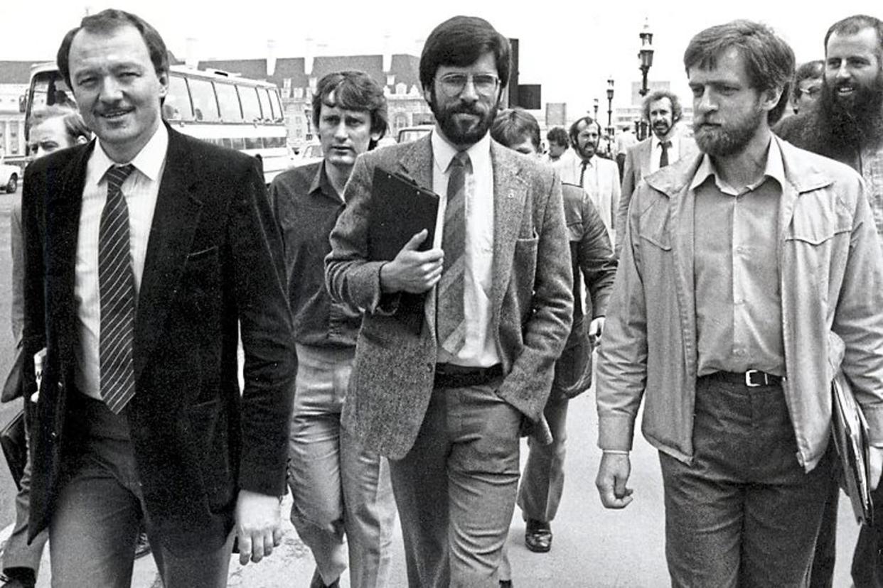 Old allies: Ken Livingstone with Sinn Fein’s Gerry Adams and Jeremy Corbyn in 1983: Rex