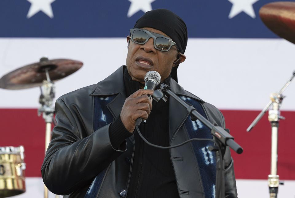 Stevie Wonder said  ‘we must vote justice in and injustice out’Getty