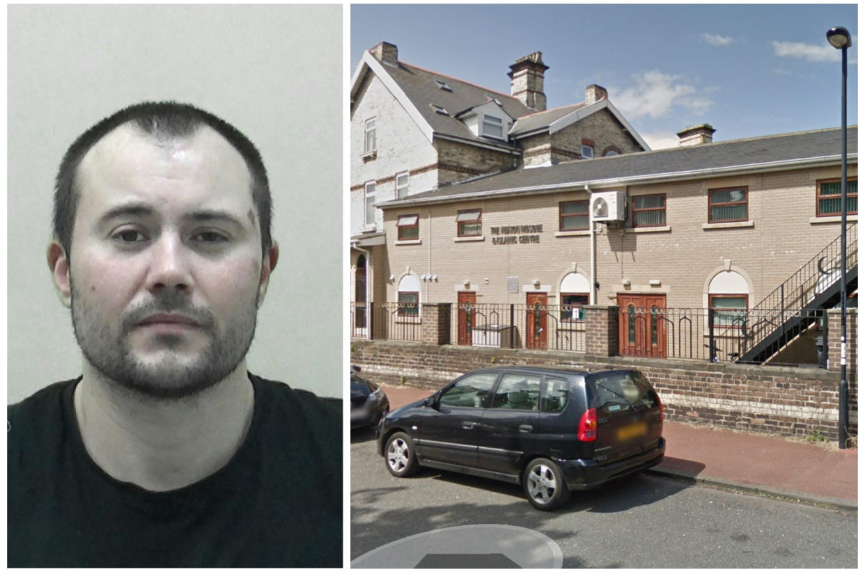 Alexander Bolam has been jailed after he intimidated families as they left Heaton Mosque in Newcastle, gesturing to slit a five-year-old's neck. (Reach/Google Maps)
