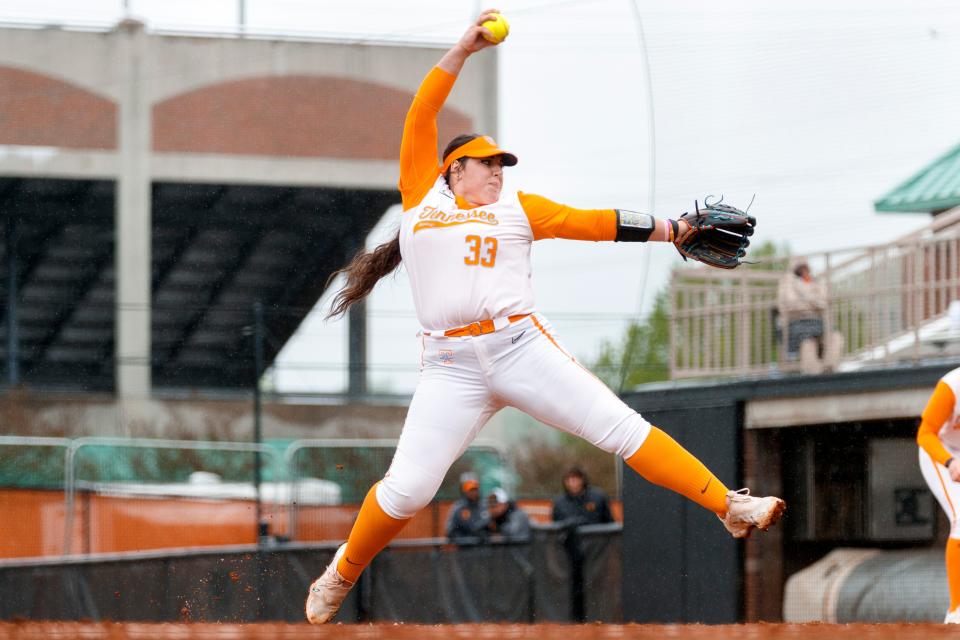 Payton Gottshall of Tennessee pitches against Baylor, April 7, 2023, in Knoxville.