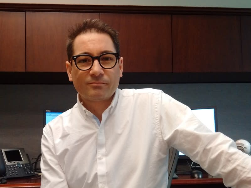 Anthony Di Iorio is seen in his office in Toronto, in this picture taken March 2, 2016. Di Iorio, founder of the Canadian Bitcoin Alliance and other cryptocurrency initiatives, has joined the Toronto Stock Exchange as its new chief digital officer. Picture taken March 2, 2016. REUTERS/Ethan Lou