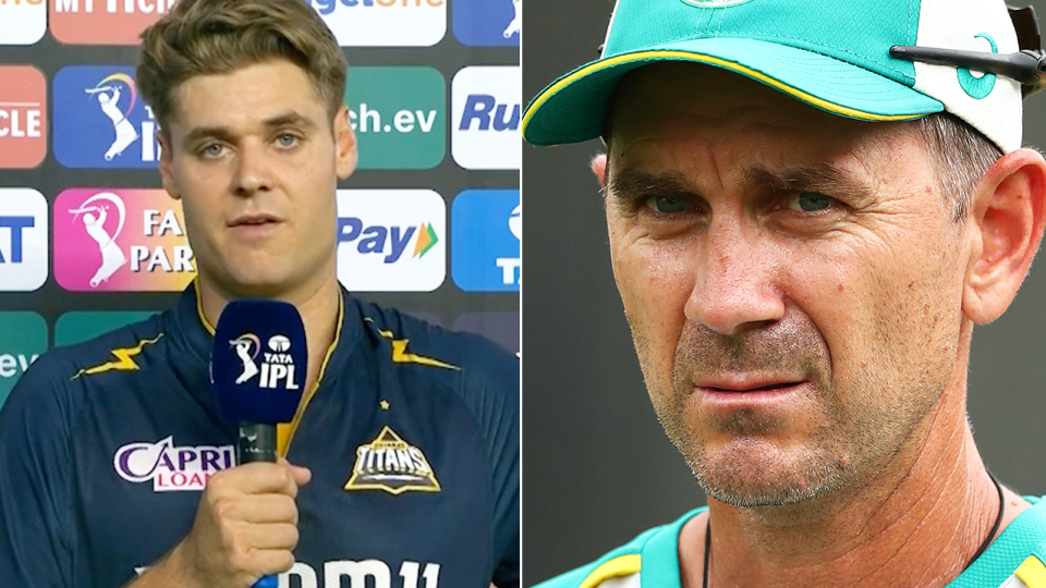 Justin Langer (pictured right) suffered a loss in his first game in charge of the Lucknow Giants, while Spencer Johnson (pictured left) was pivotal with the ball for the Titans. (Images: Indian Premier League/Getty Images)