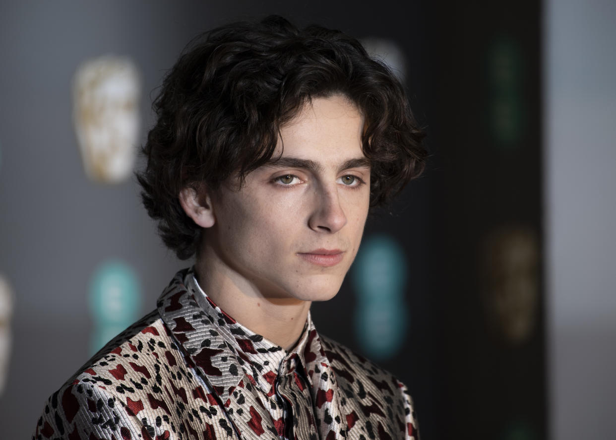 Timothée Chalamet attends the EE British Academy Film Awards at Royal Albert Hall on February 10, 2019 in London, England. (Photo by Gareth Cattermole/Getty Images)